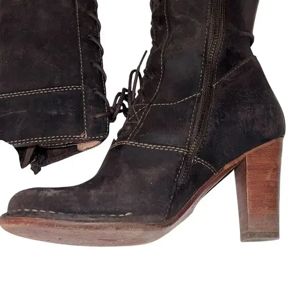 Frye Lace Villager Tall Brown Distressed Leather Lace-up Heeled Boots 6.5 77610 - Picture 4 of 12